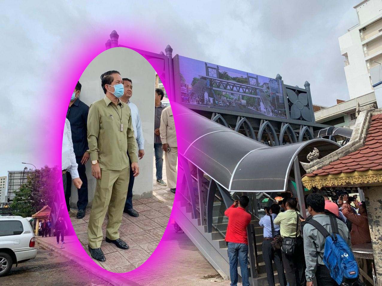 អភិបាលរាជធានីភ្នំពេញ ឯកឧត្ដម ឃួង ស្រេង បានចុះពិនិត្យស្ថានភាពស្ពានអាកាសថ្មើរជើងផ្សារដើមគរ នៃខណ្ឌទួលគោក